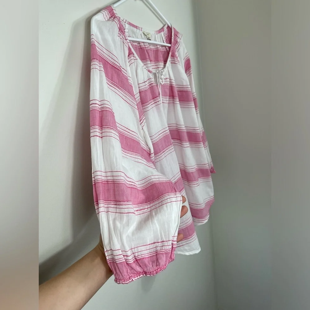 Sonoma Life Style Pink 3/4 Sleeve Blouse Lace Up Women's Pink White Strip Sz 1X - Picture 4 of 12